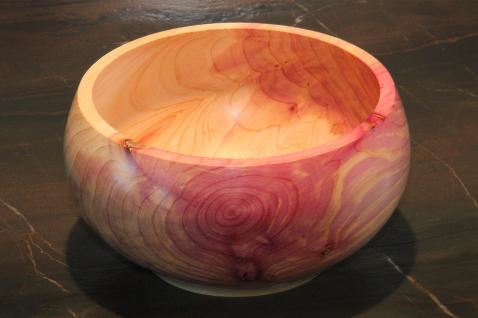 6" cedar bowl. Lots of fascinating grain going on in this little piece; all sides are interesting. $45.00